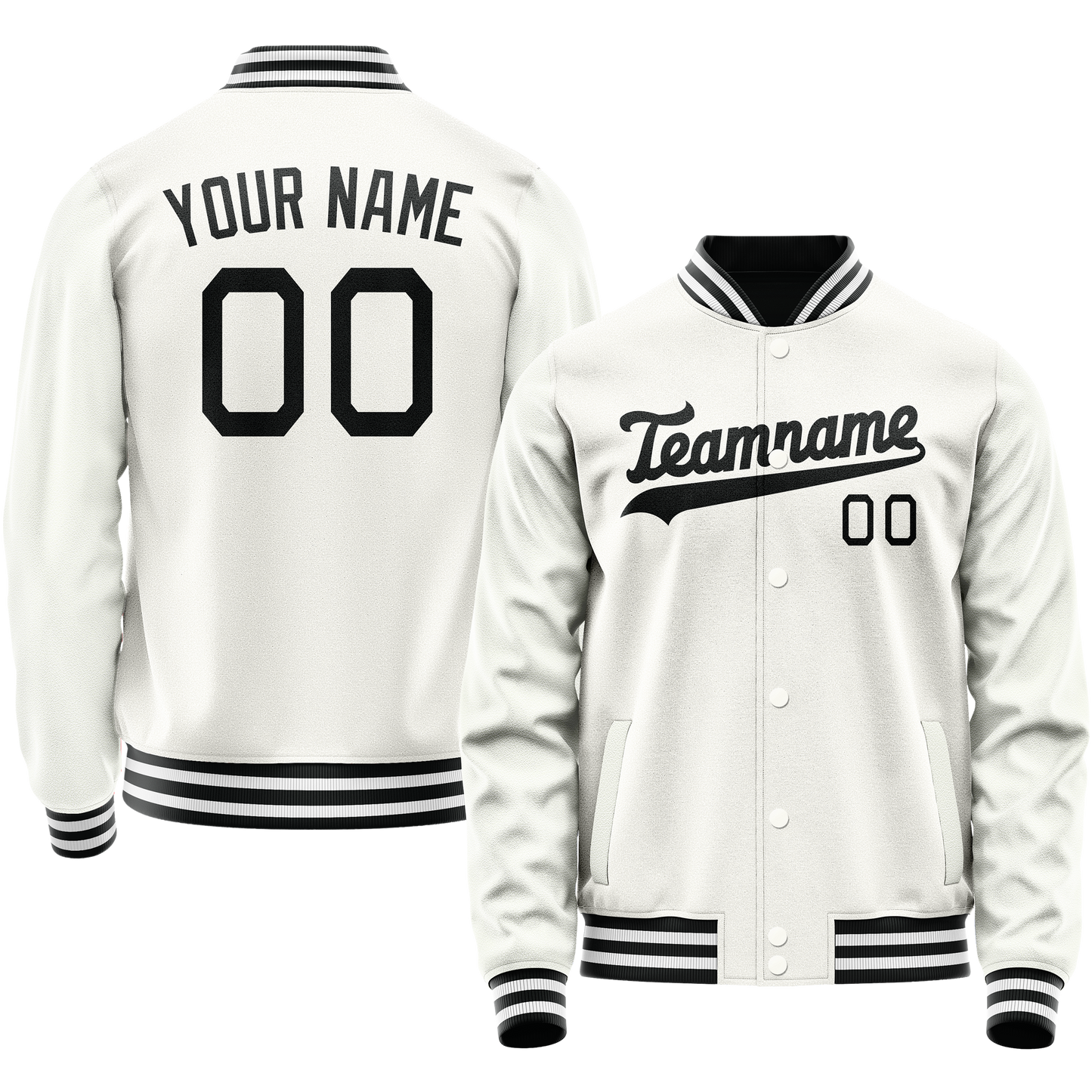 Custom White Black Solid Color Varsity Letterman Jacket