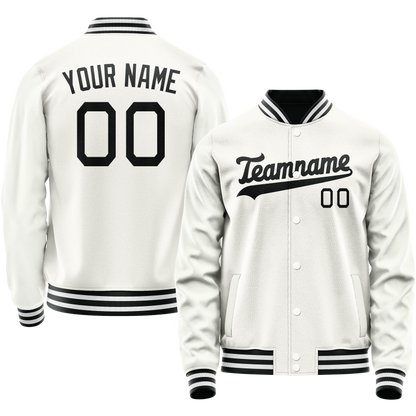 Custom White Black Solid Color Varsity Letterman Jacket