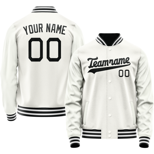 Custom White Black Solid Color Varsity Letterman Jacket
