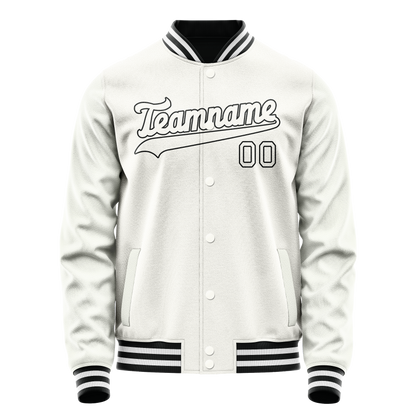 Custom White Black Solid Color Varsity Letterman Jacket