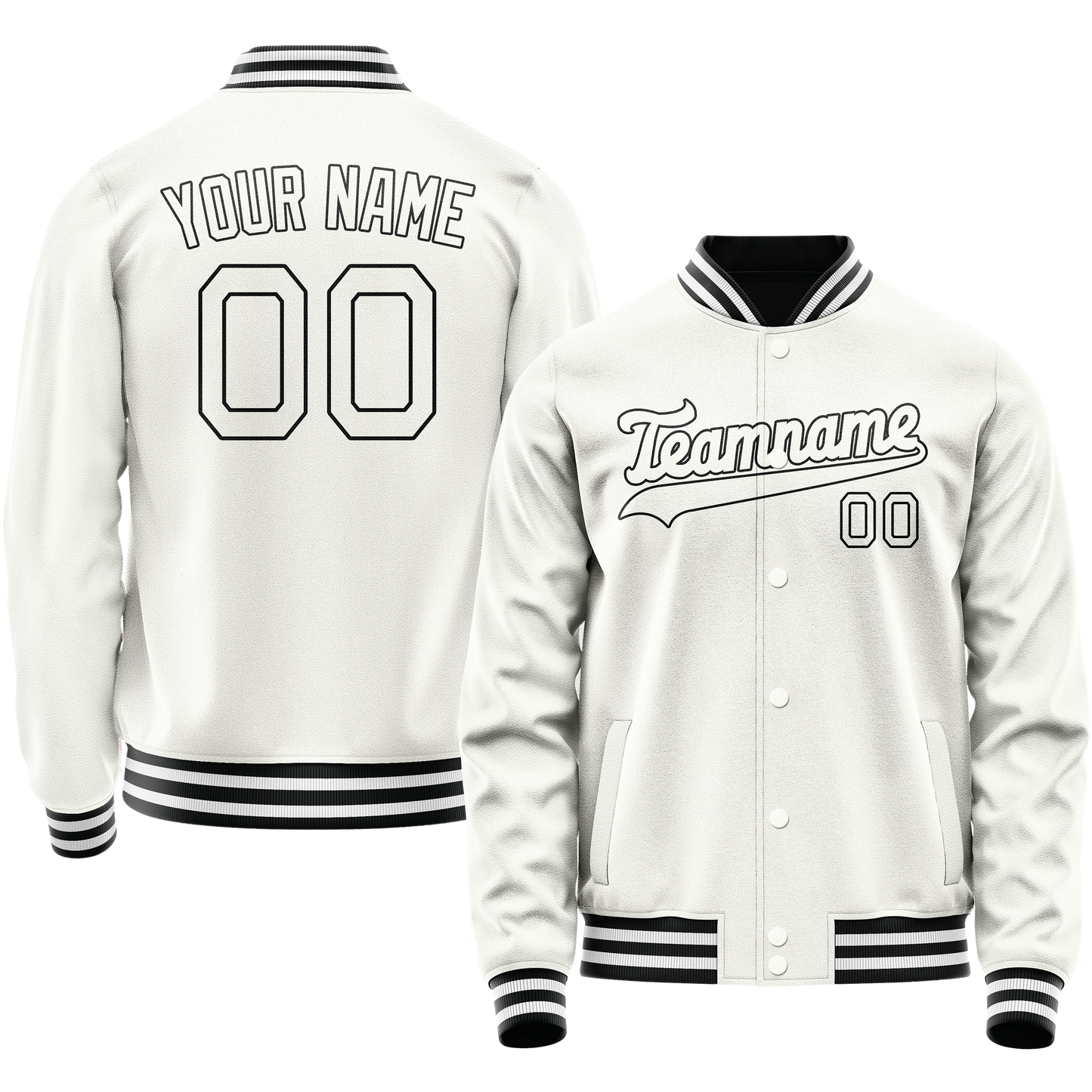 Custom White Black Solid Color Varsity Letterman Jacket