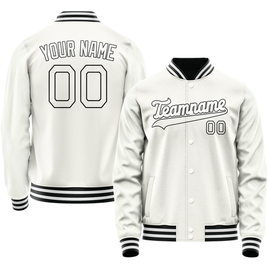Custom White Black Solid Color Varsity Letterman Jacket