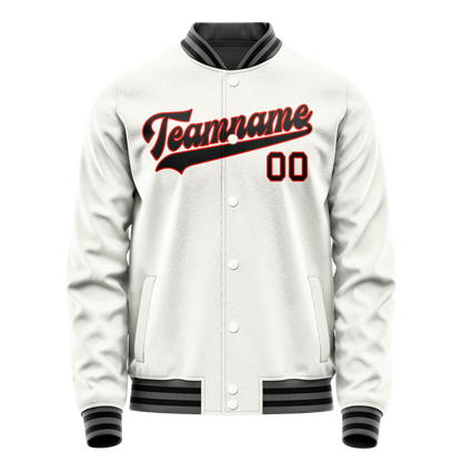 Custom White Black Solid Color Varsity Letterman Jacket