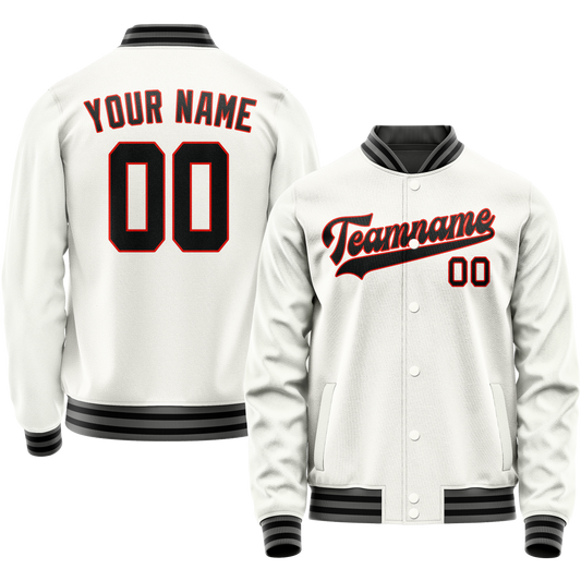 Custom White Black Solid Color Varsity Letterman Jacket