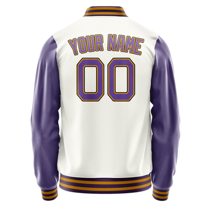 Custom White Purple Solid Color Varsity Letterman Jacket