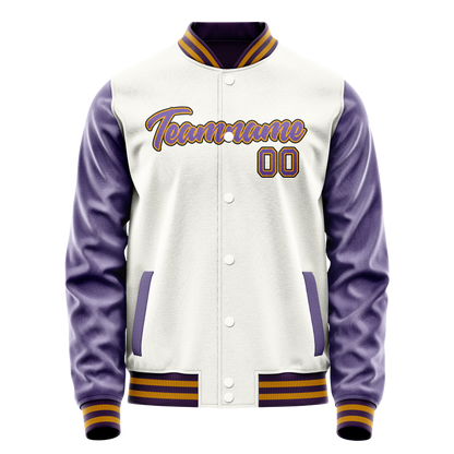 Custom White Purple Solid Color Varsity Letterman Jacket