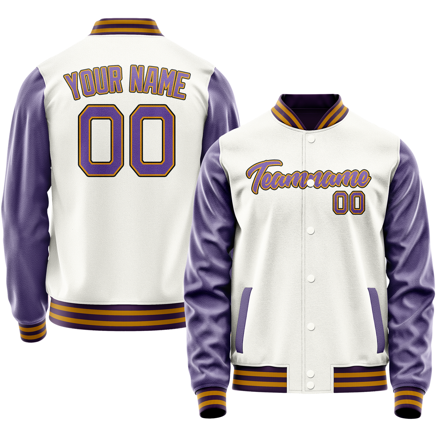 Custom White Purple Solid Color Varsity Letterman Jacket