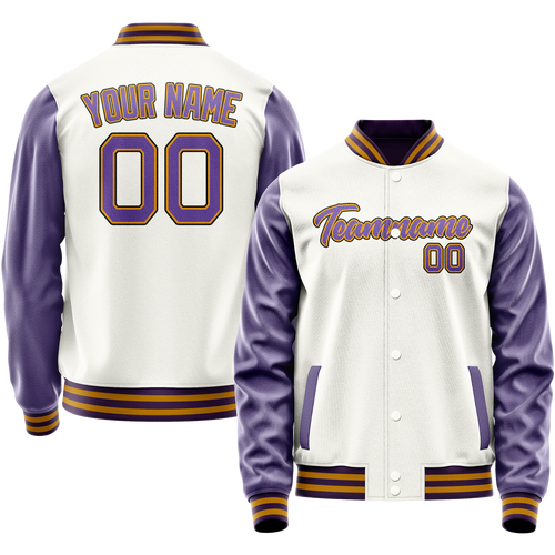 Custom White Purple Solid Color Varsity Letterman Jacket