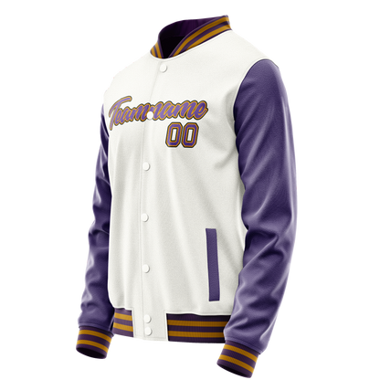 Custom White Purple Solid Color Varsity Letterman Jacket