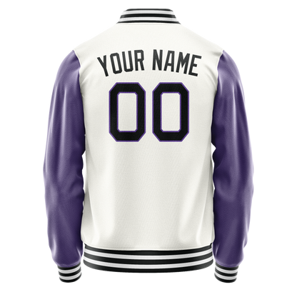 Custom White Purple Solid Color Varsity Letterman Jacket