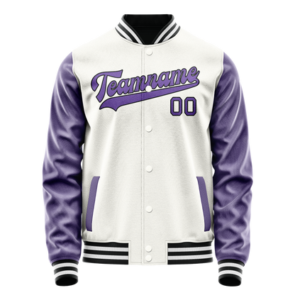 Custom White Purple Solid Color Varsity Letterman Jacket
