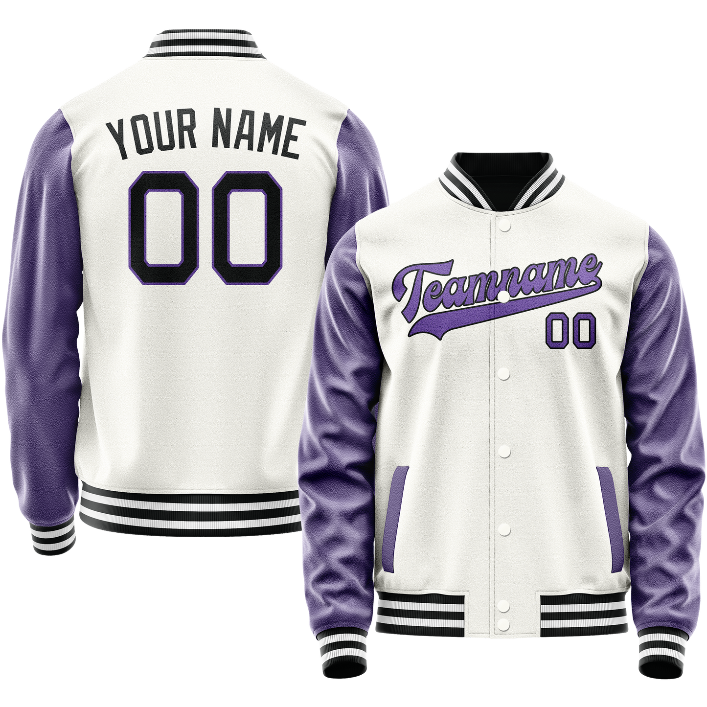 Custom White Purple Solid Color Varsity Letterman Jacket