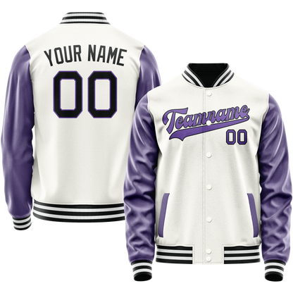 Custom White Purple Solid Color Varsity Letterman Jacket