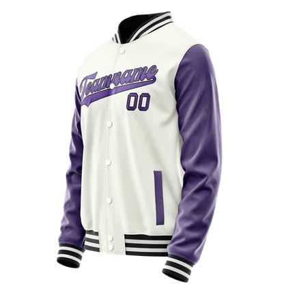 Custom White Purple Solid Color Varsity Letterman Jacket