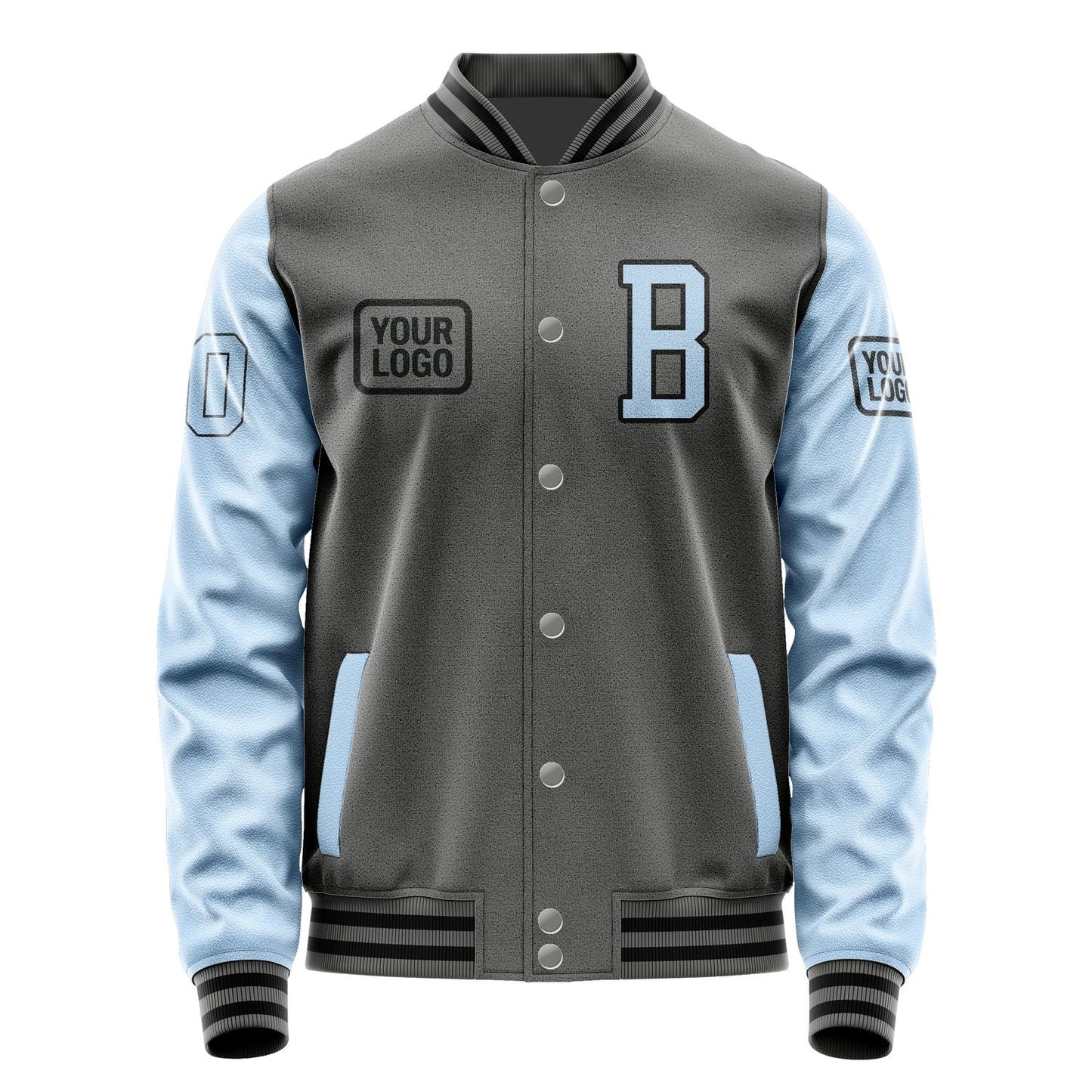 Custom Dark Grey Light Blue Jacket JA202008201717080817
