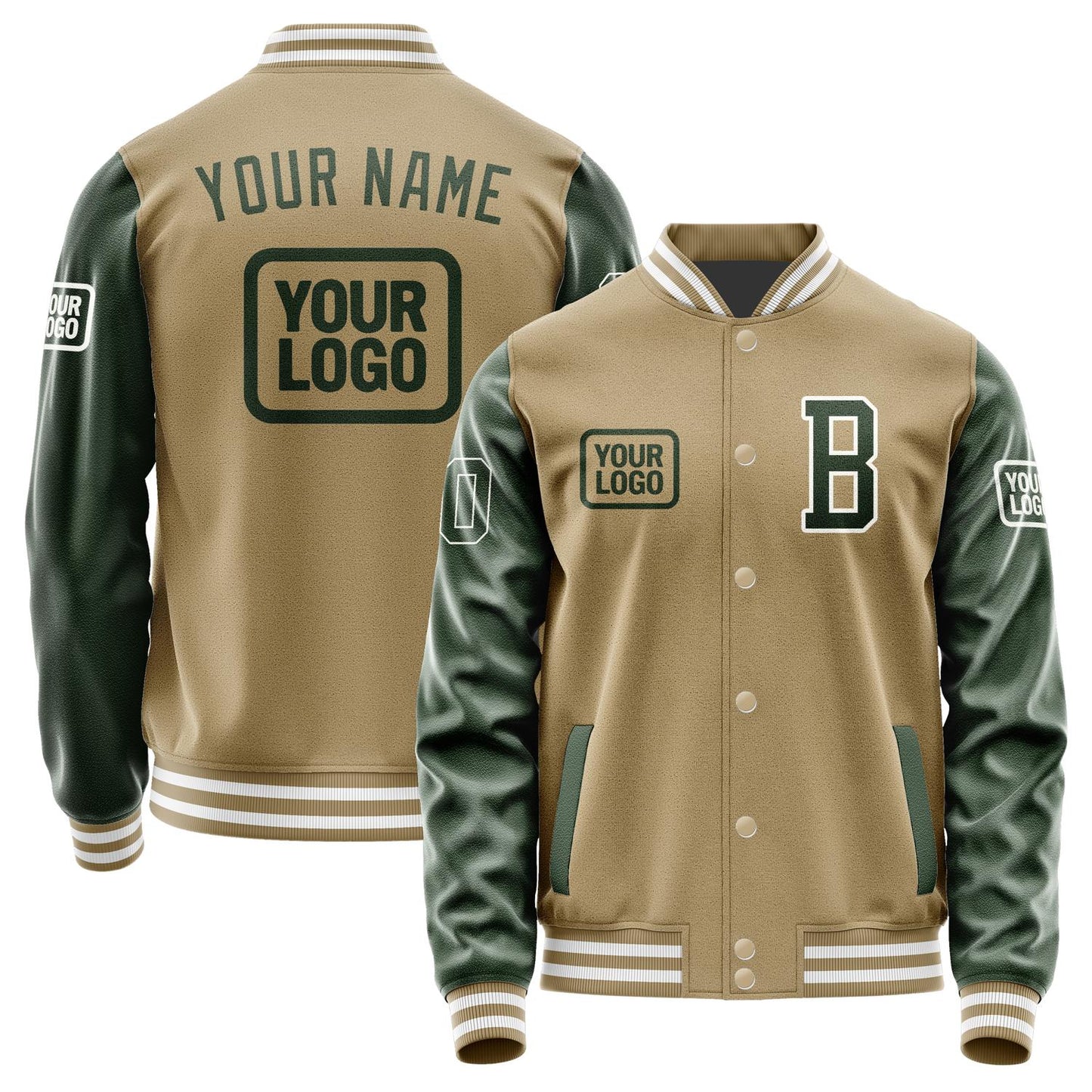 Custom Light Khaki Dark Green Jacket JA252506251818060618