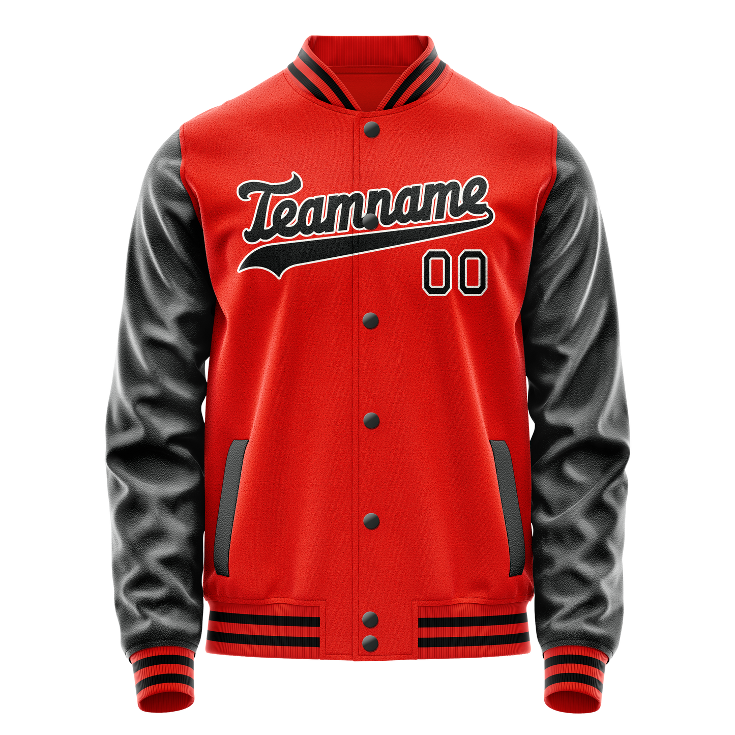 Custom Orange Black Solid Color Varsity Letterman Jacket