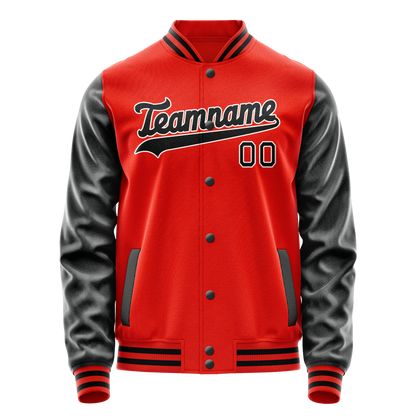 Custom Orange Black Solid Color Varsity Letterman Jacket