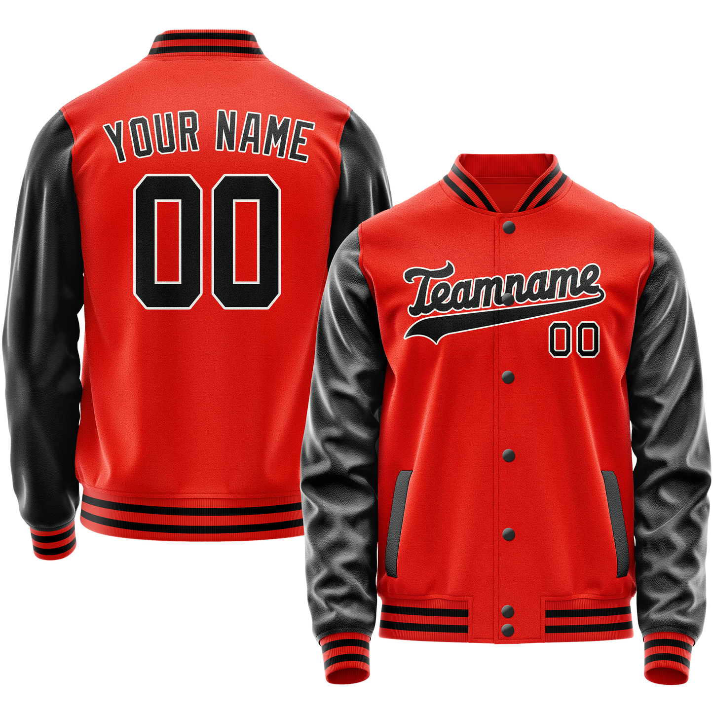 Custom Orange Black Solid Color Varsity Letterman Jacket