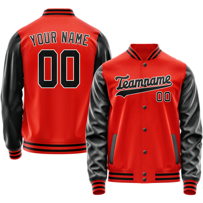 Custom Orange Black Solid Color Varsity Letterman Jacket