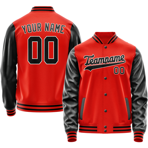 Custom Orange Black Solid Color Varsity Letterman Jacket