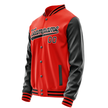Custom Orange Black Solid Color Varsity Letterman Jacket