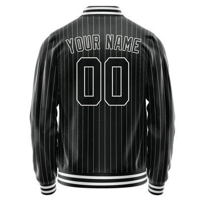 Custom Black White Gray Pinstripe Varsity Letterman Jacket