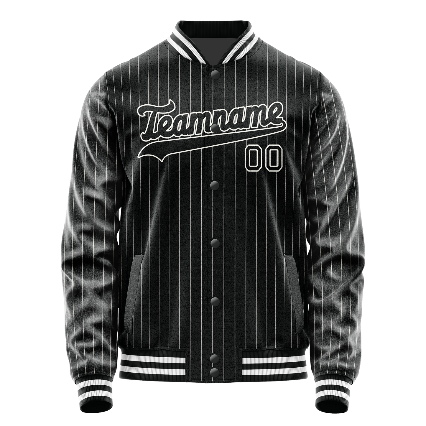 Custom Black White Gray Pinstripe Varsity Letterman Jacket