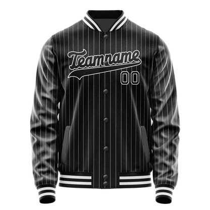 Custom Black White Gray Pinstripe Varsity Letterman Jacket