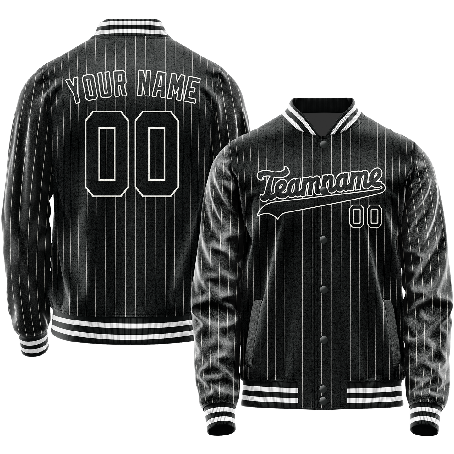 Custom Black White Gray Pinstripe Varsity Letterman Jacket