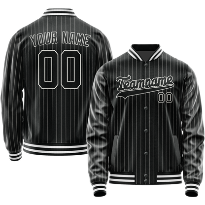 Custom Black White Gray Pinstripe Varsity Letterman Jacket