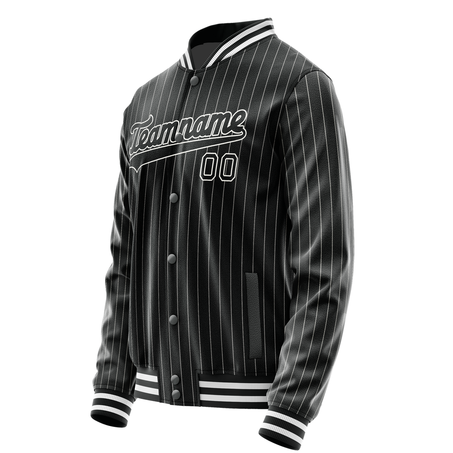 Custom Black White Gray Pinstripe Varsity Letterman Jacket