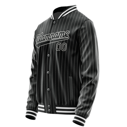 Custom Black White Gray Pinstripe Varsity Letterman Jacket
