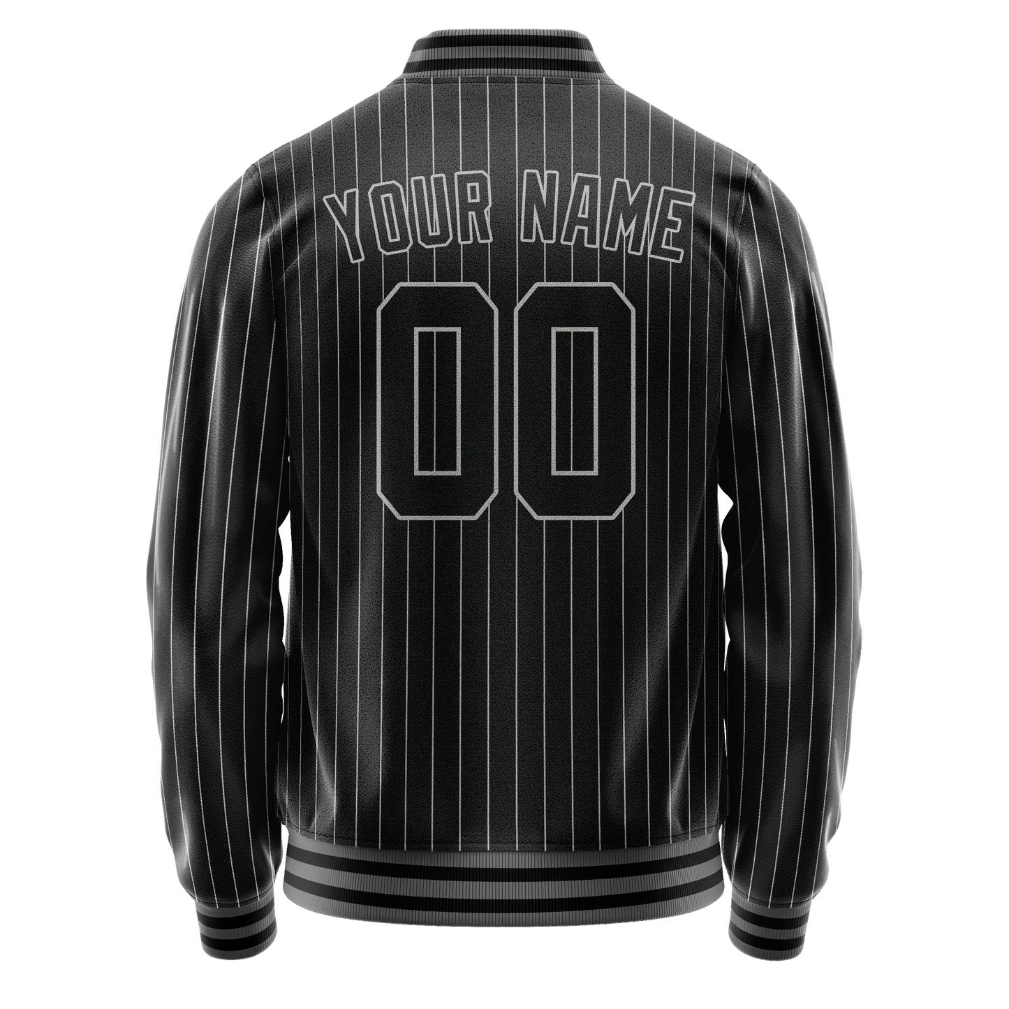 Custom Black Gray Gray Pinstripe Varsity Letterman Jacket