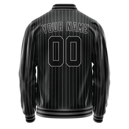 Custom Black Gray Gray Pinstripe Varsity Letterman Jacket