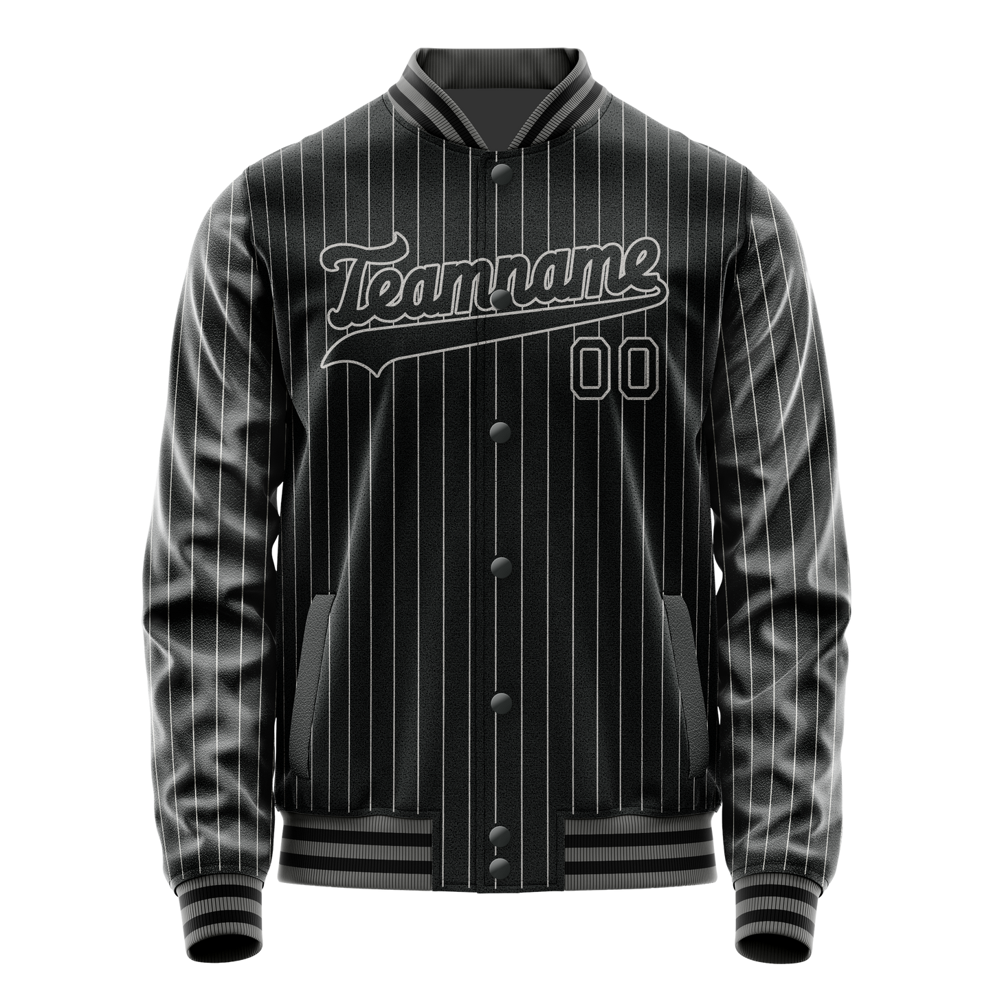 Custom Black Gray Gray Pinstripe Varsity Letterman Jacket
