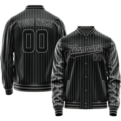 Custom Black Gray Gray Pinstripe Varsity Letterman Jacket