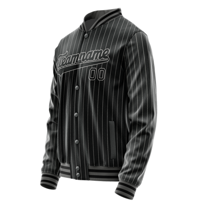 Custom Black Gray Gray Pinstripe Varsity Letterman Jacket