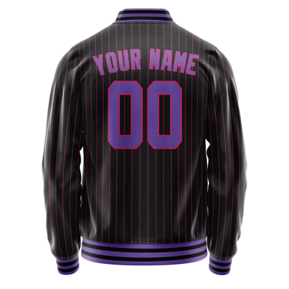 Custom Black Purple Pink Pinstripe Varsity Letterman Jacket