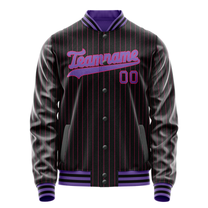 Custom Black Purple Pink Pinstripe Varsity Letterman Jacket
