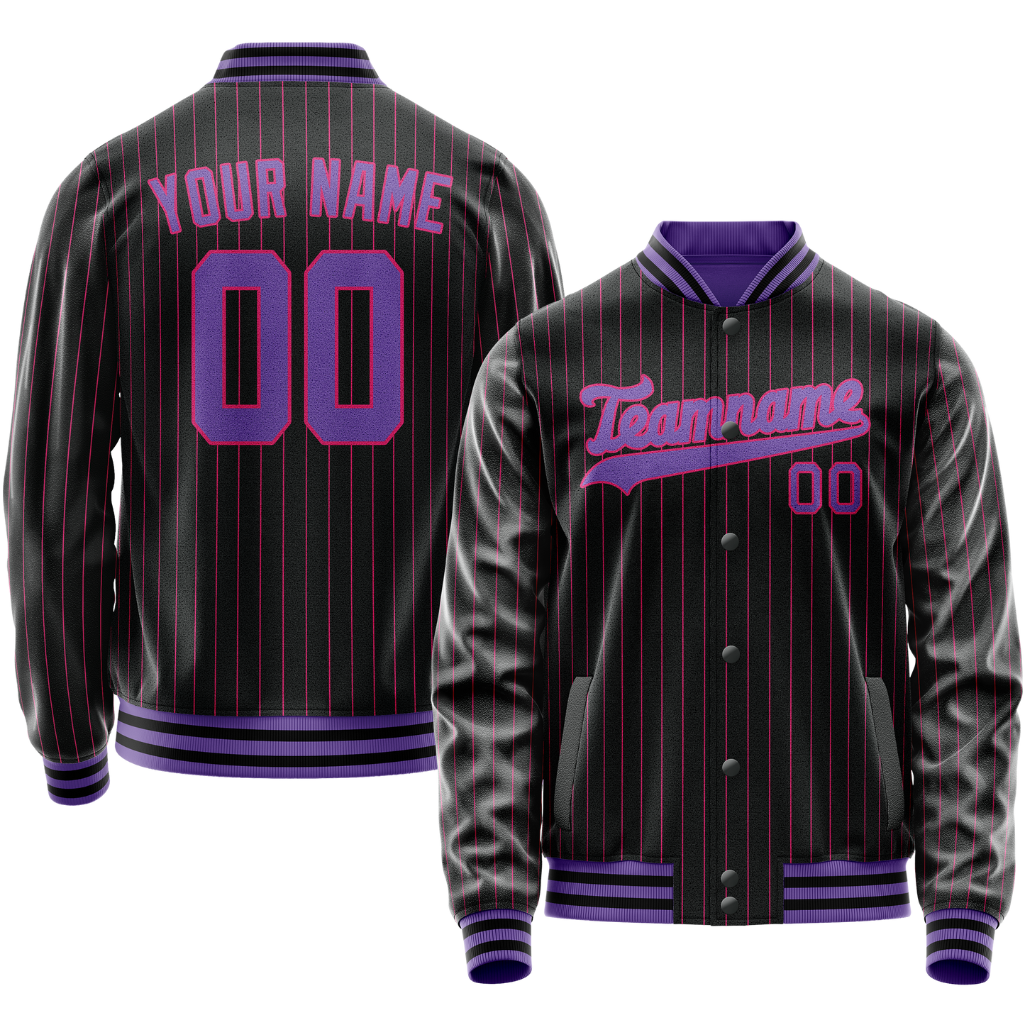 Custom Black Purple Pink Pinstripe Varsity Letterman Jacket