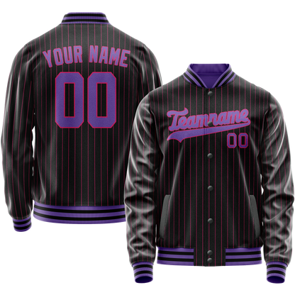 Custom Black Purple Pink Pinstripe Varsity Letterman Jacket