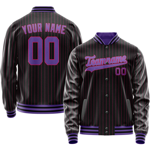 Custom Black Purple Pink Pinstripe Varsity Letterman Jacket