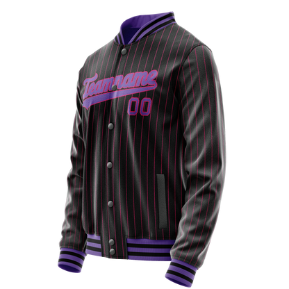 Custom Black Purple Pink Pinstripe Varsity Letterman Jacket