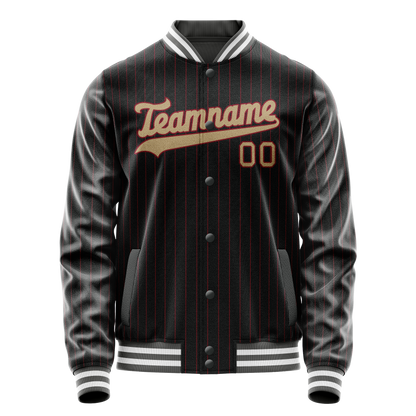 Custom Black Cream Solid Color Varsity Letterman Jacket