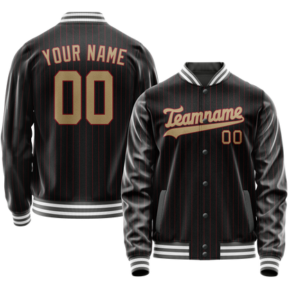 Custom Black Cream Solid Color Varsity Letterman Jacket