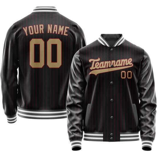 Custom Black Cream Solid Color Varsity Letterman Jacket