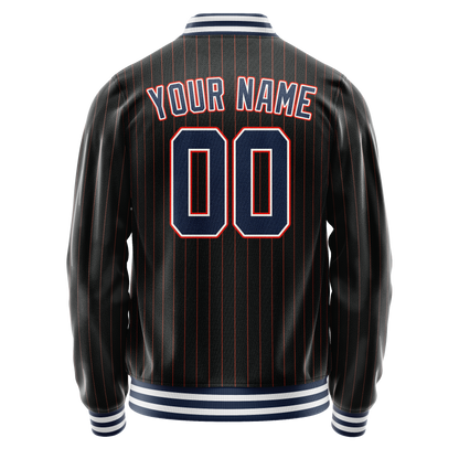Custom Black Royal Orange Pinstripe Varsity Letterman Jacket