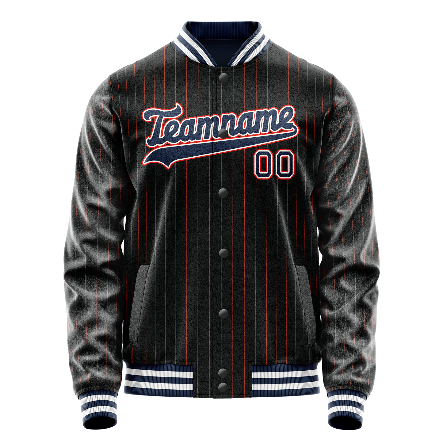 Custom Black Royal Orange Pinstripe Varsity Letterman Jacket