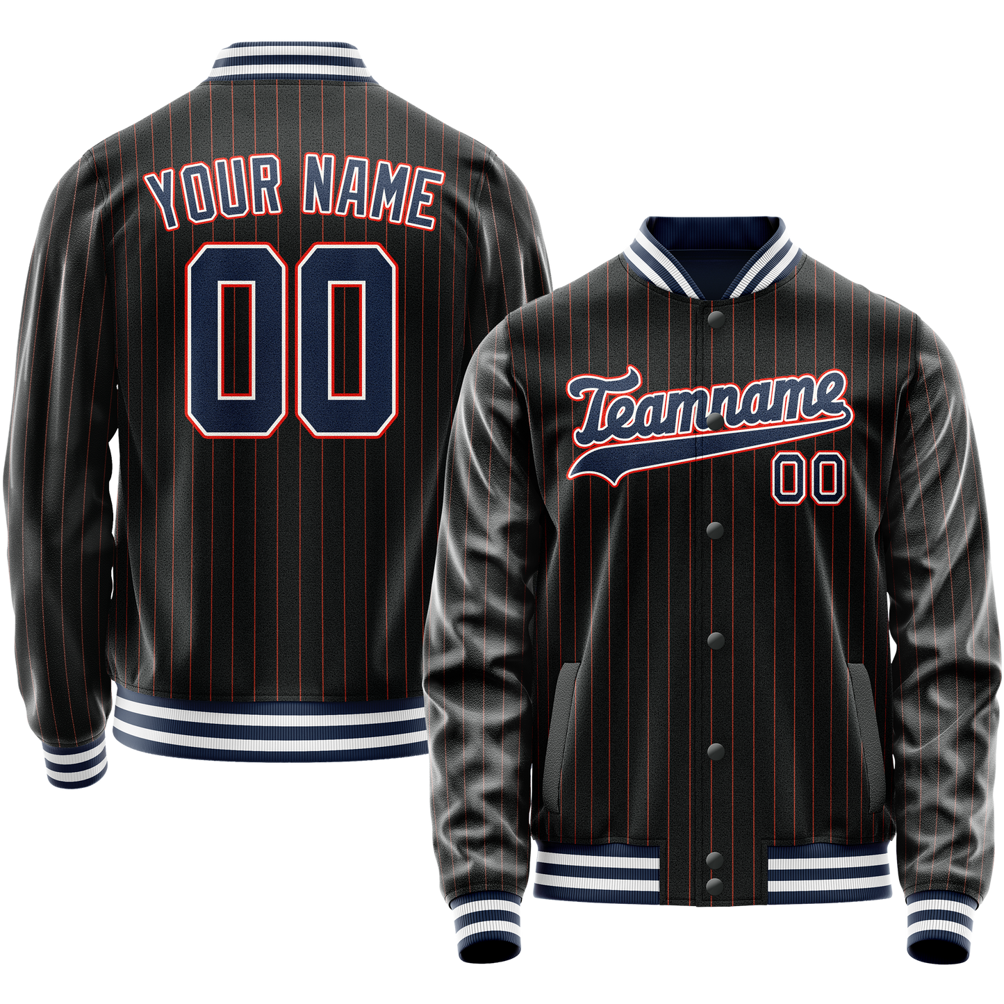 Custom Black Royal Orange Pinstripe Varsity Letterman Jacket